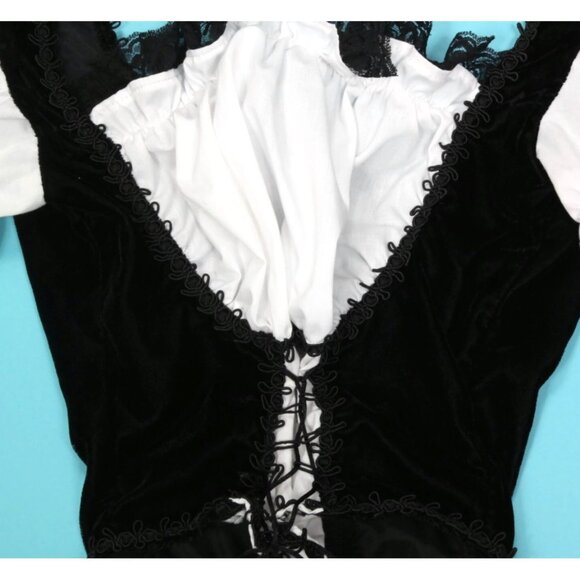 Vtg JEANNIE NITRO Gothic Black Velvet White Puff Sleeve Lace Up Wench Top XS 015 - Picture 2 of 5